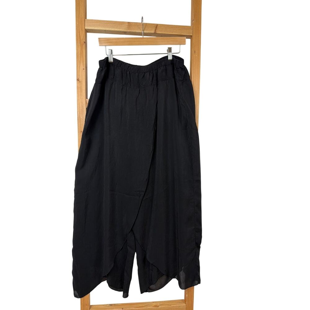 Click by CMC Black Faux Wrap Floaty Culottes Skirt Pants Size XL Made in USA